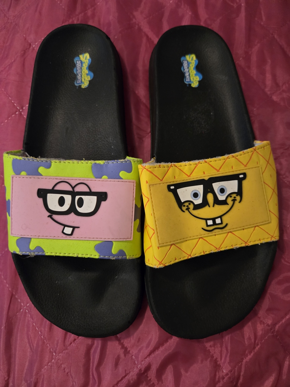 Kids SpongeBob SquarePants Slide Sandals - Black with Yellow & Pink Accents
